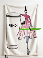 Fendi Pink Fashion Illustration Coffee Cup Flannel Throw Blanket IMG_9610